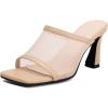 imageSHEMEE Mesh Mule Heels for Women Square Open Toe Stiletto High Heels Mules Heeled Sandals Slides Party Queen Mules Club Wedding Dress ShoesApricot