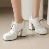 imageSHEMEE MultiColored Oxford Heels for Women Square Toe Chunky High Heels Platform Pumps Lace Up Derby Shoe Leisure Perforated Brogues Work Office Dress ShoesWhite
