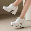 imageSHEMEE MultiColored Oxford Heels for Women Square Toe Chunky High Heels Platform Pumps Lace Up Derby Shoe Leisure Perforated Brogues Work Office Dress ShoesWhite