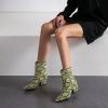 imageSHEMEE Womens Snakeskin Chunky High Heels Booties Pointed Toe Block Heel Snake Print Side Zipper Ankle Boots Fashion Dress ShoesBright Green Snake