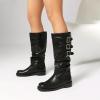 imageSHEMEE Women Knee High Slouchy Boots Fashion Buckles Biker Riding Boots Chunky Low Heels Square Toe Gothic Motorcycle Tall BootBlack