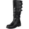 imageSHEMEE Women Knee High Slouchy Boots Fashion Buckles Biker Riding Boots Chunky Low Heels Square Toe Gothic Motorcycle Tall BootBlack