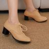 imageSHEMEE Womens Block Heels Oxfords Lace Up Brogues Faux Suede Chunky Heel Oxford Pumps Retro Victorian Laced Oxford Brogue Derby ShoesApricot