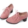 imageSHEMEE Womens Block Heels Oxfords Lace Up Brogues Faux Suede Chunky Heel Oxford Pumps Retro Victorian Laced Oxford Brogue Derby ShoesPink