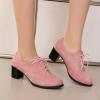imageSHEMEE Womens Block Heels Oxfords Lace Up Brogues Faux Suede Chunky Heel Oxford Pumps Retro Victorian Laced Oxford Brogue Derby ShoesPink