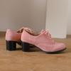 imageSHEMEE Womens Block Heels Oxfords Lace Up Brogues Faux Suede Chunky Heel Oxford Pumps Retro Victorian Laced Oxford Brogue Derby ShoesPink