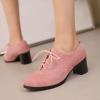 imageSHEMEE Womens Block Heels Oxfords Lace Up Brogues Faux Suede Chunky Heel Oxford Pumps Retro Victorian Laced Oxford Brogue Derby ShoesPink