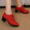 imageSHEMEE Womens Block Heels Oxfords Lace Up Brogues Faux Suede Chunky Heel Oxford Pumps Retro Victorian Laced Oxford Brogue Derby ShoesRed