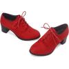 imageSHEMEE Womens Block Heels Oxfords Lace Up Brogues Faux Suede Chunky Heel Oxford Pumps Retro Victorian Laced Oxford Brogue Derby ShoesRed