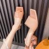 imageSHEMEE Womens Clear Heels Mule Sandals Chunky Block Heels Square Open Toe Transparent Slip on Dress Heel Sandals Nightclub Party ShoesPink