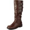 imageSHEMEE Women Knee High Slouchy Boots Fashion Buckles Biker Riding Boots Chunky Low Heels Square Toe Gothic Motorcycle Tall BootDark Brown