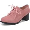 imageSHEMEE Womens Block Heels Oxfords Lace Up Brogues Faux Suede Chunky Heel Oxford Pumps Retro Victorian Laced Oxford Brogue Derby ShoesPink