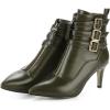 imageSHEMEE Womens Stiletto Heels Ankle Boots Pointed Toe Zipper Heeled Booties Buckle Strap Decoration Dress Jeans BootsArmy Green