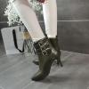 imageSHEMEE Womens Stiletto Heels Ankle Boots Pointed Toe Zipper Heeled Booties Buckle Strap Decoration Dress Jeans BootsArmy Green
