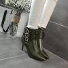 imageSHEMEE Womens Stiletto Heels Ankle Boots Pointed Toe Zipper Heeled Booties Buckle Strap Decoration Dress Jeans BootsArmy Green