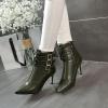 imageSHEMEE Womens Stiletto Heels Ankle Boots Pointed Toe Zipper Heeled Booties Buckle Strap Decoration Dress Jeans BootsArmy Green