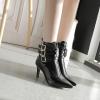 imageSHEMEE Womens Stiletto Heels Ankle Boots Pointed Toe Zipper Heeled Booties Buckle Strap Decoration Dress Jeans BootsBlack 2