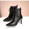 imageSHEMEE Womens Stiletto Heels Ankle Boots Pointed Toe Zipper Heeled Booties Buckle Strap Decoration Dress Jeans BootsBlack 2