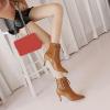imageSHEMEE Womens Stiletto Heels Ankle Boots Pointed Toe Zipper Heeled Booties Buckle Strap Decoration Dress Jeans BootsBrown