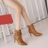 imageSHEMEE Womens Stiletto Heels Ankle Boots Pointed Toe Zipper Heeled Booties Buckle Strap Decoration Dress Jeans BootsBrown