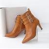 imageSHEMEE Womens Stiletto Heels Ankle Boots Pointed Toe Zipper Heeled Booties Buckle Strap Decoration Dress Jeans BootsBrown
