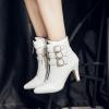 imageSHEMEE Womens Stiletto Heels Ankle Boots Pointed Toe Zipper Heeled Booties Buckle Strap Decoration Dress Jeans BootsWhite