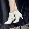 imageSHEMEE Womens Stiletto Heels Ankle Boots Pointed Toe Zipper Heeled Booties Buckle Strap Decoration Dress Jeans BootsWhite