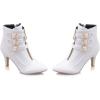 imageSHEMEE Womens Stiletto Heels Ankle Boots Pointed Toe Zipper Heeled Booties Buckle Strap Decoration Dress Jeans BootsWhite