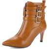 imageSHEMEE Womens Stiletto Heels Ankle Boots Pointed Toe Zipper Heeled Booties Buckle Strap Decoration Dress Jeans BootsBrown