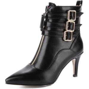 imageSHEMEE Womens Stiletto Heels Ankle Boots Pointed Toe Zipper Heeled Booties Buckle Strap Decoration Dress Jeans BootsBlack 2