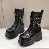imageSHEMEE Black Gothic Platform Ankle Boots Studded Chain Lace Up Combat Booties Women Chunky High Heels Y2k Biker Knight Short Boot Motorcycle Punk Rave Zipper ShoesBlack