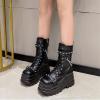 imageSHEMEE Black Gothic Platform Ankle Boots Studded Chain Lace Up Combat Booties Women Chunky High Heels Y2k Biker Knight Short Boot Motorcycle Punk Rave Zipper ShoesBlack
