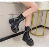imageSHEMEE Black Gothic Platform Ankle Boots Studded Chain Lace Up Combat Booties Women Chunky High Heels Y2k Biker Knight Short Boot Motorcycle Punk Rave Zipper ShoesBlack
