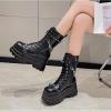 imageSHEMEE Black Gothic Platform Ankle Boots Studded Chain Lace Up Combat Booties Women Chunky High Heels Y2k Biker Knight Short Boot Motorcycle Punk Rave Zipper ShoesBlack