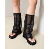 imageSHEMEE Black Mesh Knee High Boots for Women Cool Wedge Platform Gladiator Roman Sandals Low Mid Heels Thong Fishnet Zipper Tall Boot Summer Lightweight Dressy ShoesBlack