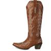 imageSHEMEE Embroidered Cowboy Boots for Women Knee High Western Cowgirl Boots Chunky Heels Fashion Retro KneeHigh Tall Boot Almond Round Toe Slip On Country ShoesBrown