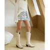 imageSHEMEE Embroidered Cowboy Boots for Women Knee High Western Cowgirl Boots Chunky Heels Fashion Retro KneeHigh Tall Boot Almond Round Toe Slip On Country ShoesBeige