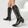 imageSHEMEE Embroidered Cowboy Boots for Women Knee High Western Cowgirl Boots Chunky Heels Fashion Retro KneeHigh Tall Boot Almond Round Toe Slip On Country ShoesBlack