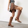 imageSHEMEE Embroidered Cowboy Boots for Women Knee High Western Cowgirl Boots Chunky Heels Fashion Retro KneeHigh Tall Boot Almond Round Toe Slip On Country ShoesBrown