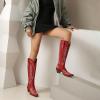imageSHEMEE Embroidered Cowboy Boots for Women Knee High Western Cowgirl Boots Chunky Heels Fashion Retro KneeHigh Tall Boot Almond Round Toe Slip On Country ShoesRed