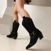 imageSHEMEE Studded Cowboy Boots for Women Mid Calf Western Boots Chunky High Heels Buckles Riding Boot Faux Suede Wide Calf Biker Motorcycle Tall Boot Pointed Toe Gothic Country ShoesBlack
