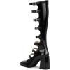 imageSHEMEE Womens Gothic Lolita Boots Knee High Chunky Block Heels Mary Janes Square Toe Y2K Buckles Strap Combat Moto Boots Back Zip Open Front Punk Cosplay ShoesBlack