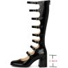 imageSHEMEE Womens Gothic Lolita Boots Knee High Chunky Block Heels Mary Janes Square Toe Y2K Buckles Strap Combat Moto Boots Back Zip Open Front Punk Cosplay ShoesBlack