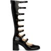 imageSHEMEE Womens Gothic Lolita Boots Knee High Chunky Block Heels Mary Janes Square Toe Y2K Buckles Strap Combat Moto Boots Back Zip Open Front Punk Cosplay ShoesBlack