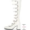 imageSHEMEE Womens Gothic Lolita Boots Knee High Chunky Block Heels Mary Janes Square Toe Y2K Buckles Strap Combat Moto Boots Back Zip Open Front Punk Cosplay ShoesWhite