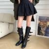 imageSHEMEE Womens Medieval Renaissance Knee High Boots Punk Flats Low Heels Slouchy Boots Multi Buckles Straps Wide Calf Biker Riding Tall Boot Round Toe Gothic Motorcycle Rave ShoesBlack