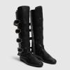 imageSHEMEE Womens Medieval Renaissance Knee High Boots Punk Flats Low Heels Slouchy Boots Multi Buckles Straps Wide Calf Biker Riding Tall Boot Round Toe Gothic Motorcycle Rave ShoesBlack