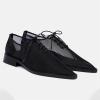 imageSHEMEE Womens Mesh Oxford Flats Lace Up Ballet Flat Pointy Toe Fishnet Ballerina Flats Chunky Low Heels Derby Shoes Trendy Casual Daily Dress ShoeBlack