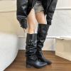 imageSHEMEE Womens Slouchy Knee High Boots Wide Calf Chunky Heels Fashion Buckle Biker Riding Boots MidCalf Knight Western Boot Pointy Toe Punk Rave ShoesBlack