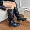imageSHEMEE Womens Slouchy Knee High Boots Wide Calf Chunky Heels Fashion Buckle Biker Riding Boots MidCalf Knight Western Boot Pointy Toe Punk Rave ShoesBlack